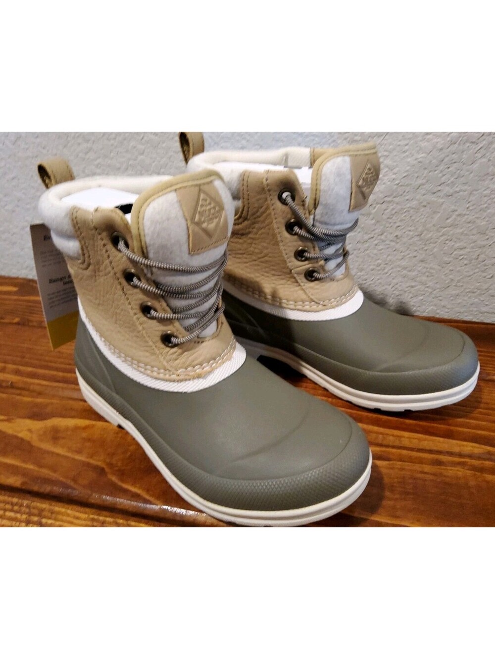 Muck Boots Originals Duck Lace Women’s 6 Waterproof Taupe/Walnut Rubber Rain - Picture 3 of 9